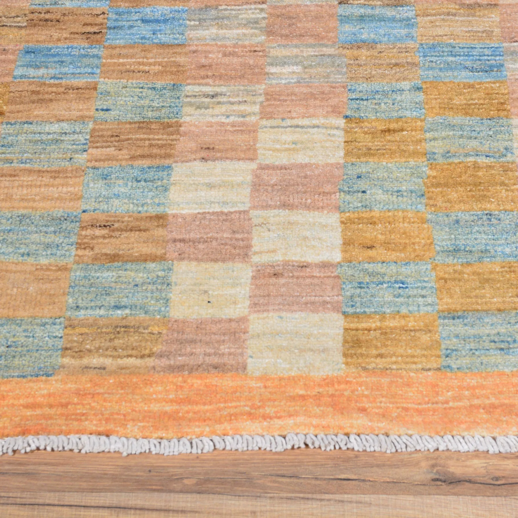 Hand-Knotted Oriental Peshawar Checker Design Gabbeh Wool Rug (Size 3.2 X 5.0) Brral-444