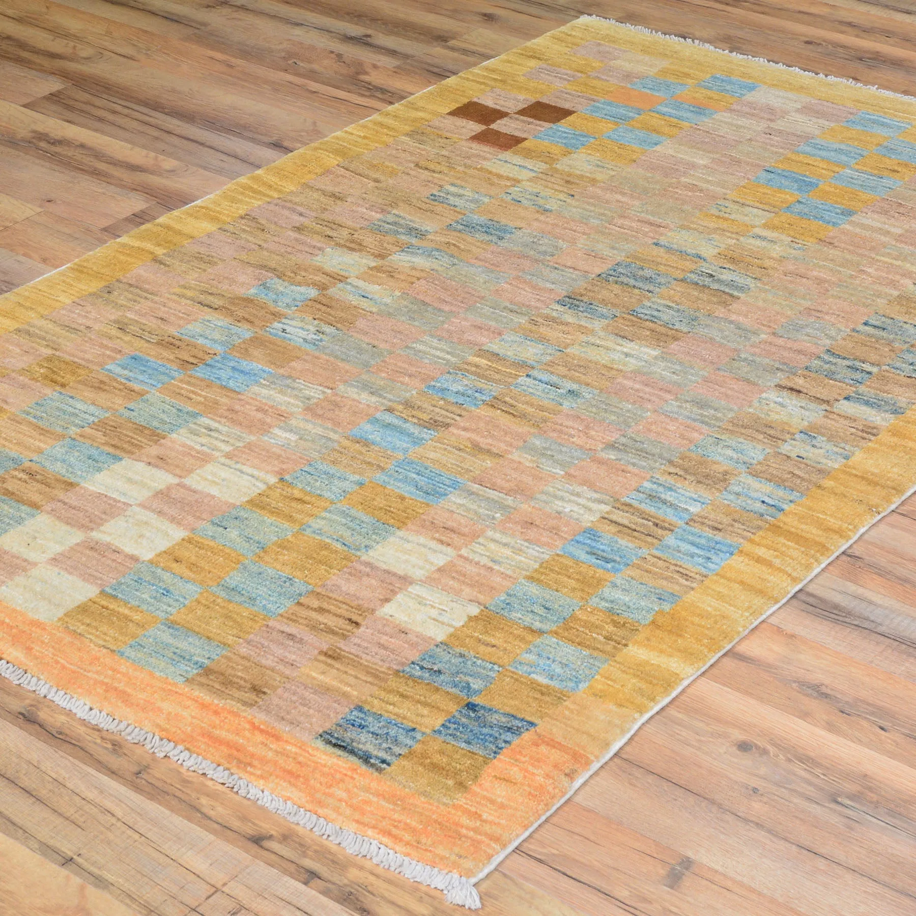 Hand-Knotted Oriental Peshawar Checker Design Gabbeh Wool Rug (Size 3.2 X 5.0) Brral-444
