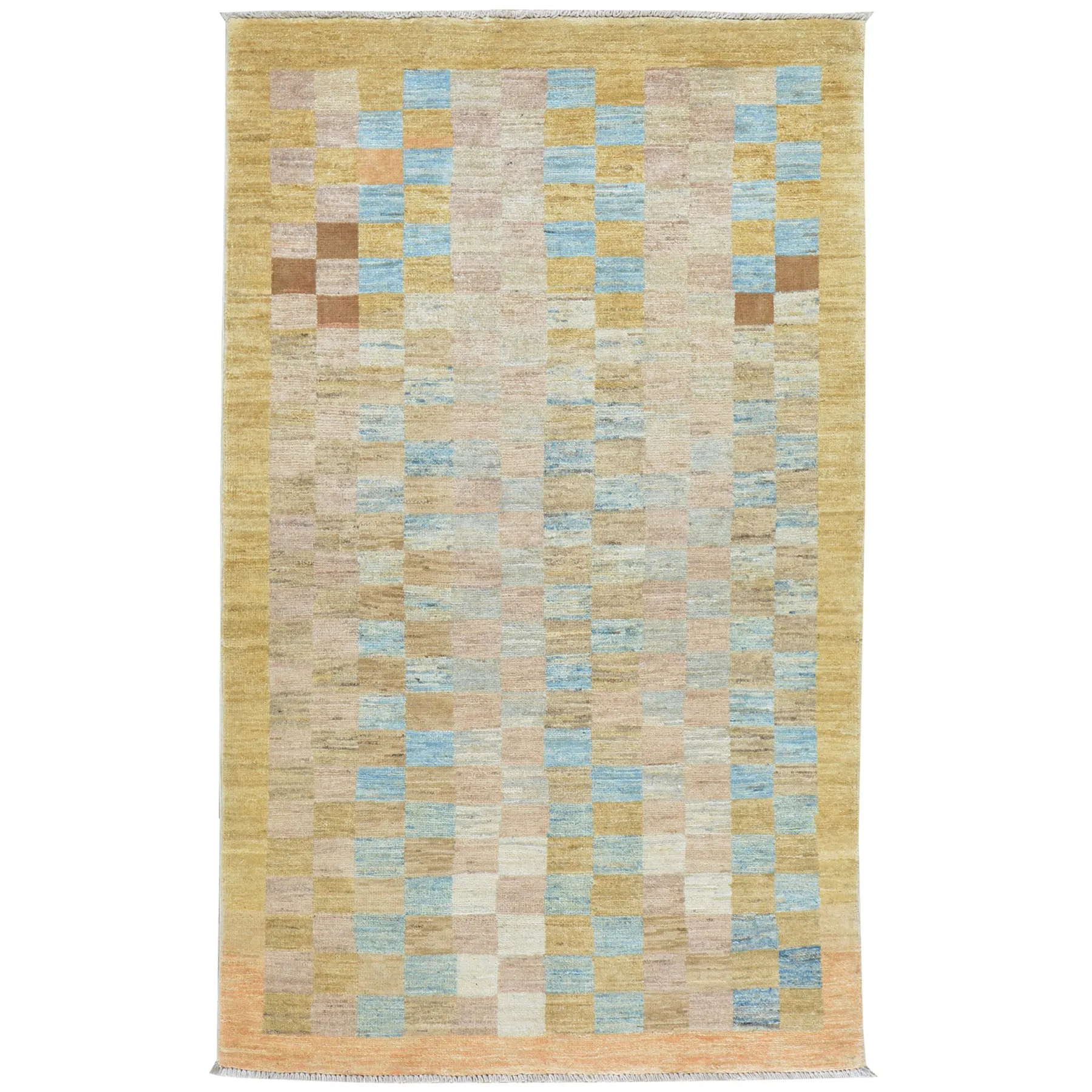 Hand-Knotted Oriental Peshawar Checker Design Gabbeh Wool Rug (Size 3.2 X 5.0) Brral-444
