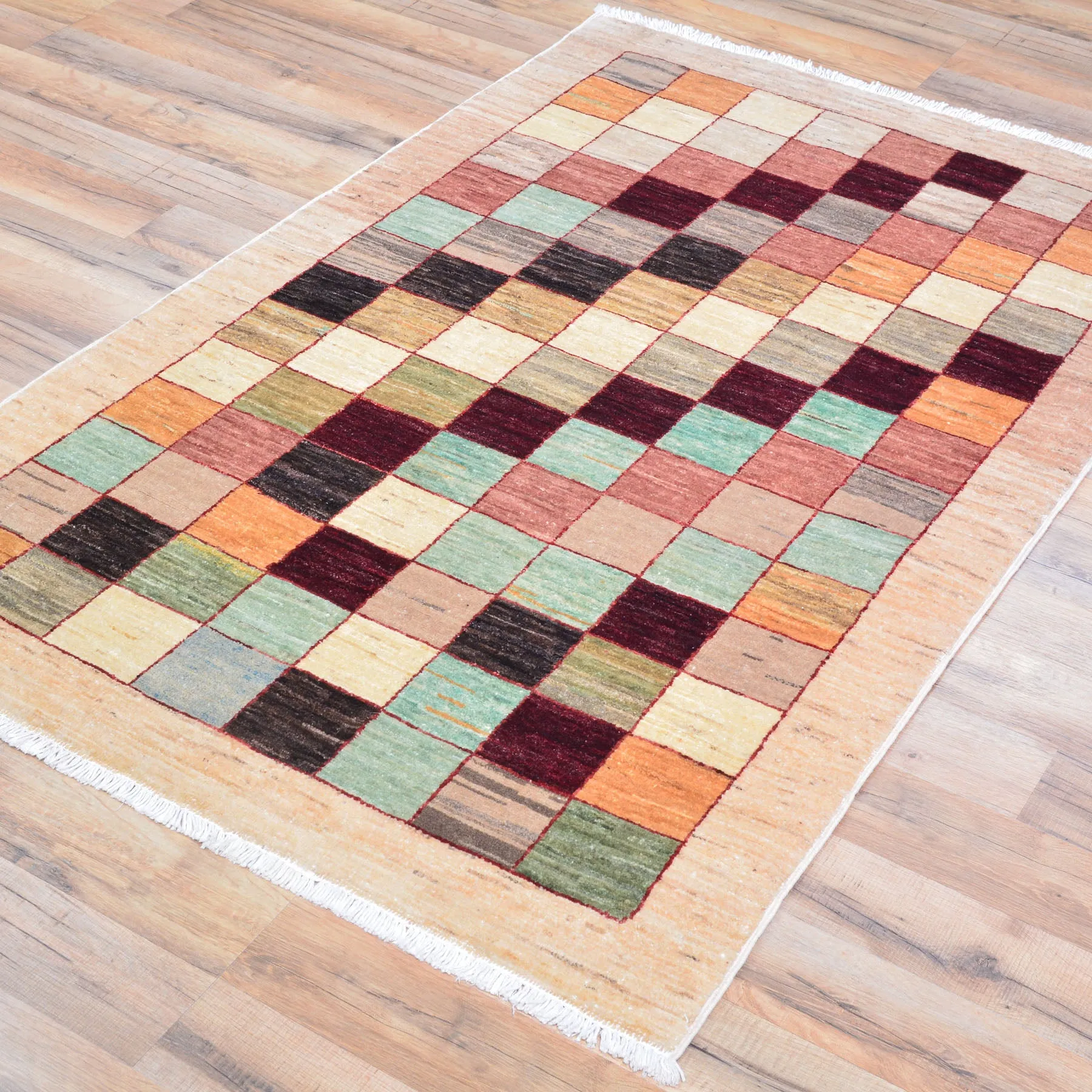 Hand-Knotted Oriental Peshawar Gabbeh Checker Design Wool Rug (Size 2.3 X 4.11) Brral-441