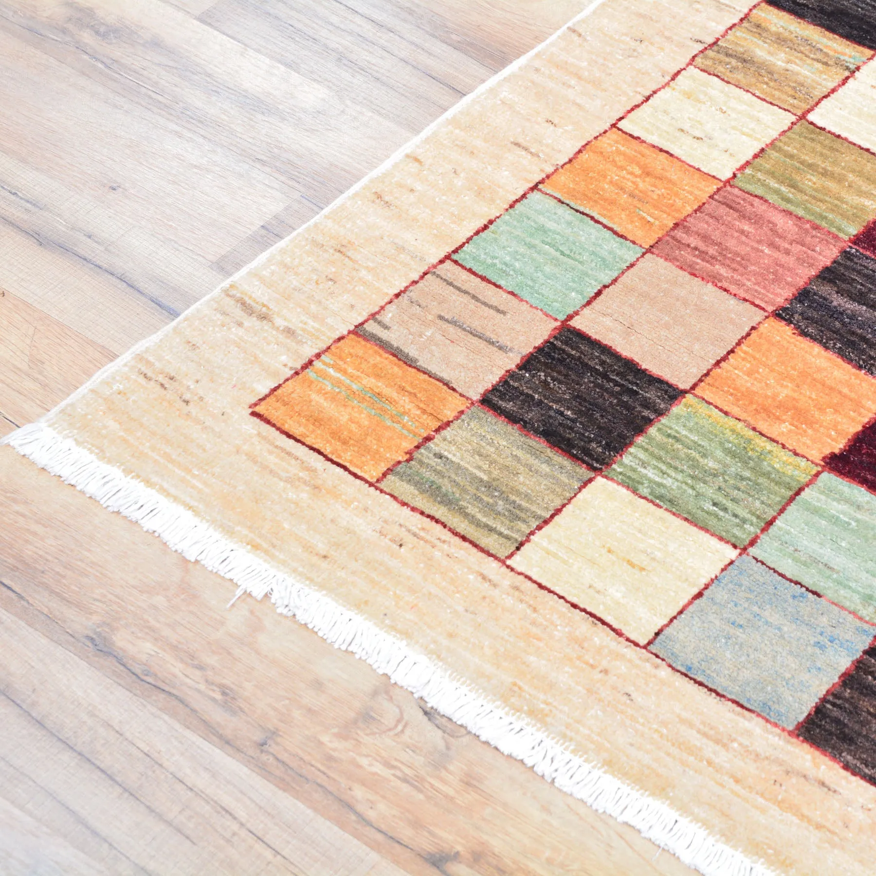 Hand-Knotted Oriental Peshawar Gabbeh Checker Design Wool Rug (Size 2.3 X 4.11) Brral-441