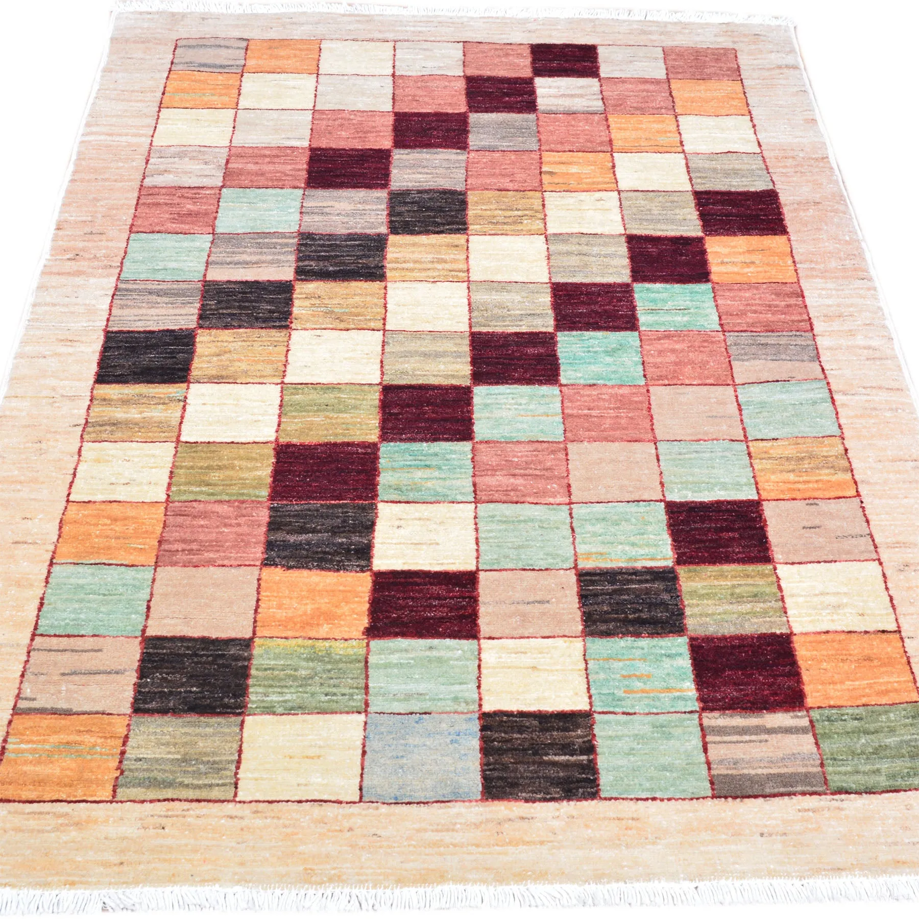 Hand-Knotted Oriental Peshawar Gabbeh Checker Design Wool Rug (Size 2.3 X 4.11) Brral-441