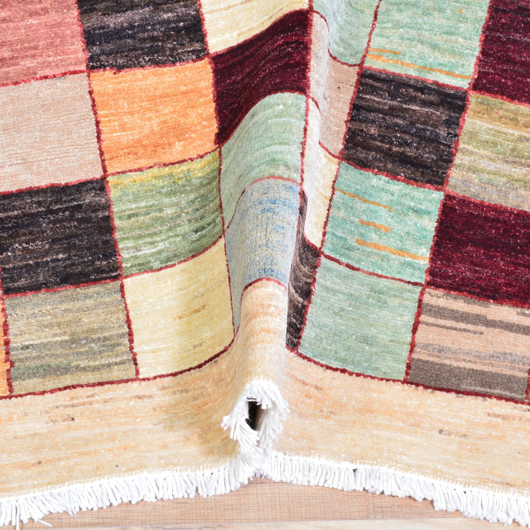 Hand-Knotted Oriental Peshawar Gabbeh Checker Design Wool Rug (Size 2.3 X 4.11) Brral-441
