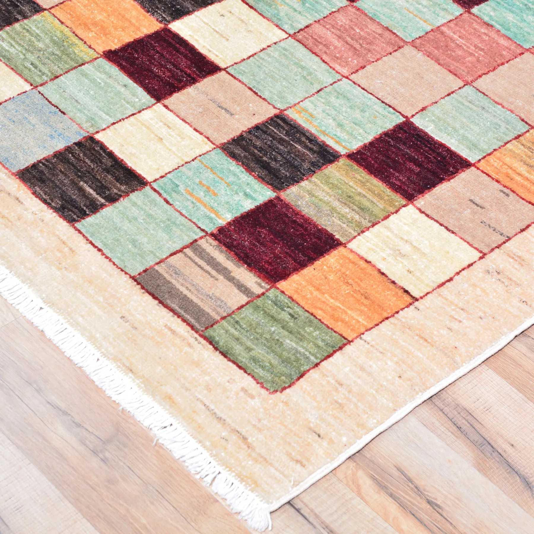 Hand-Knotted Oriental Peshawar Gabbeh Checker Design Wool Rug (Size 2.3 X 4.11) Brral-441