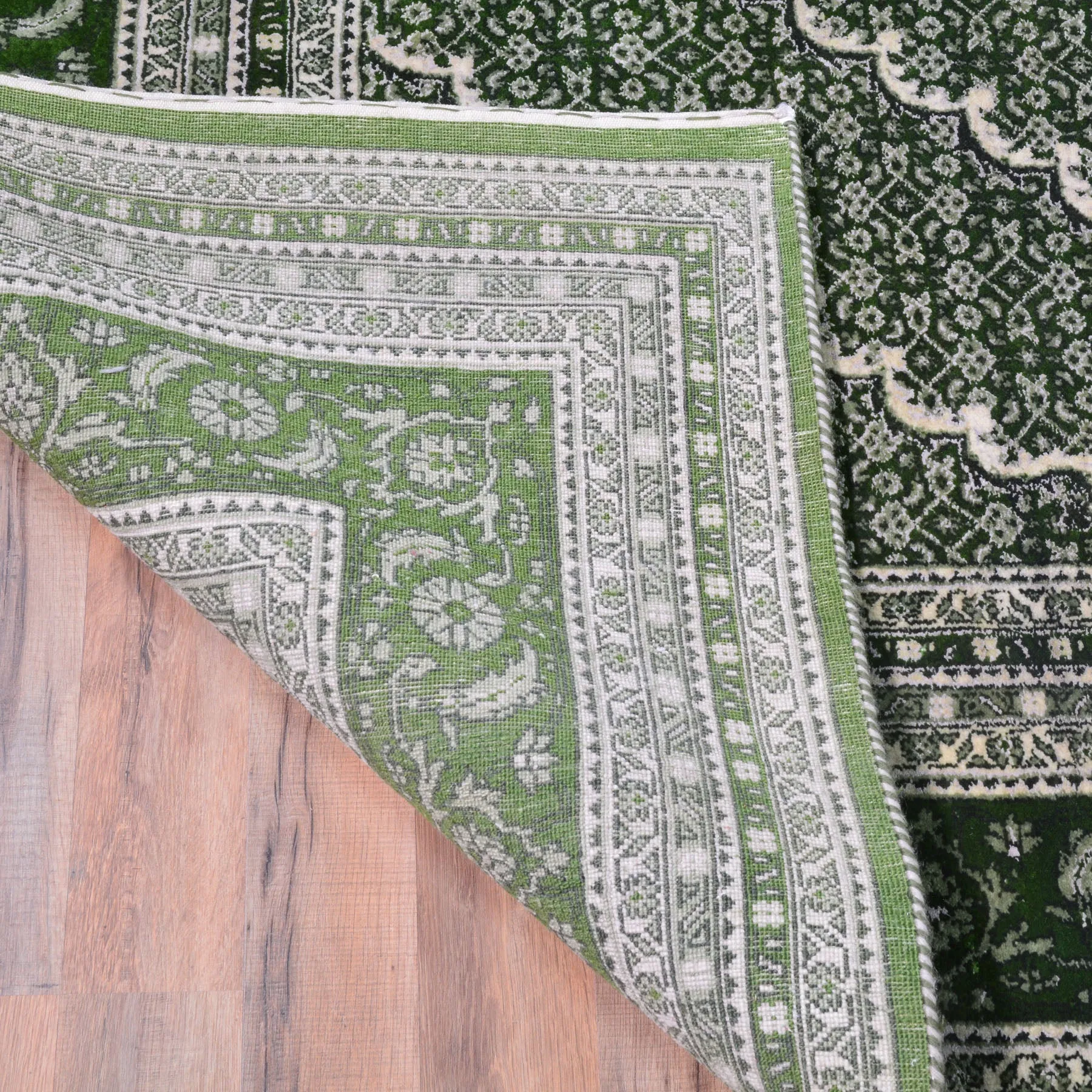 Hand-Knotted Oriental Traditional Wool & Silk Green Handmade Rug (Size 9.1 X 11.10) Brral-5445