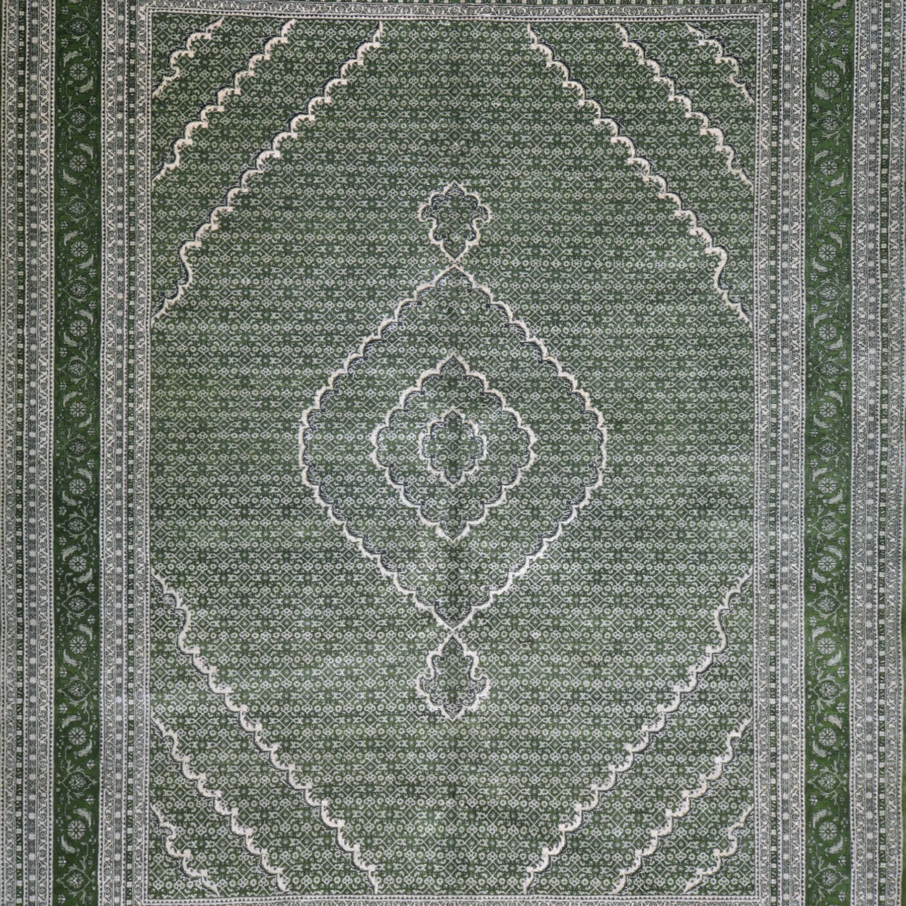Hand-Knotted Oriental Traditional Wool & Silk Green Handmade Rug (Size 9.1 X 11.10) Brral-5445