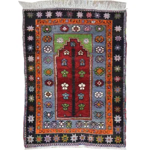 Hand-Knotted Oriental Vintage Turkish Bursa Handmade Wool Prayer Rug (Size 3.1 X 4.2) Cwral-9762