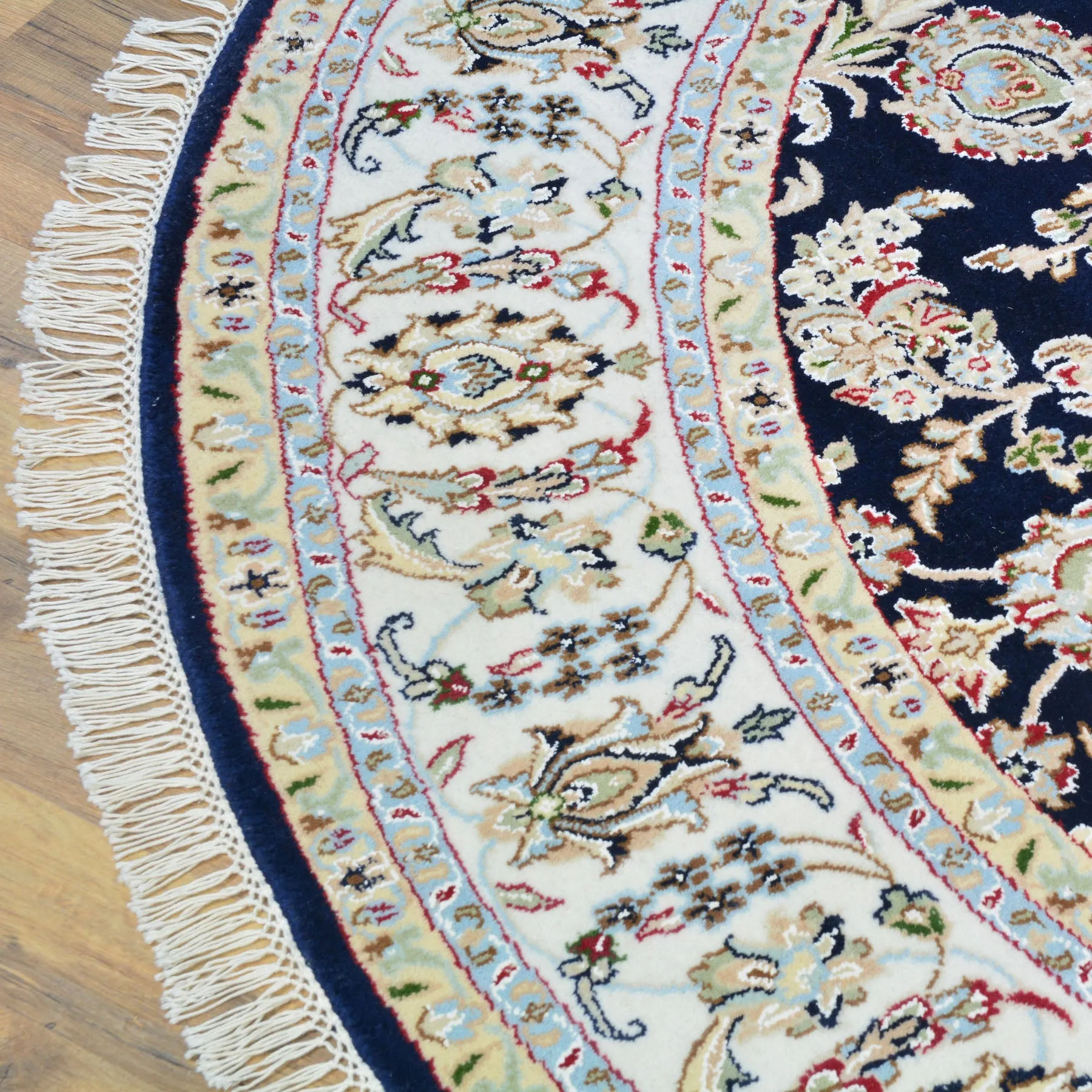Hand-Knotted Oriental Wool & Silk Nain Design Handmade Round Rug (Size 6.0 X 6.0) Cwral-10536