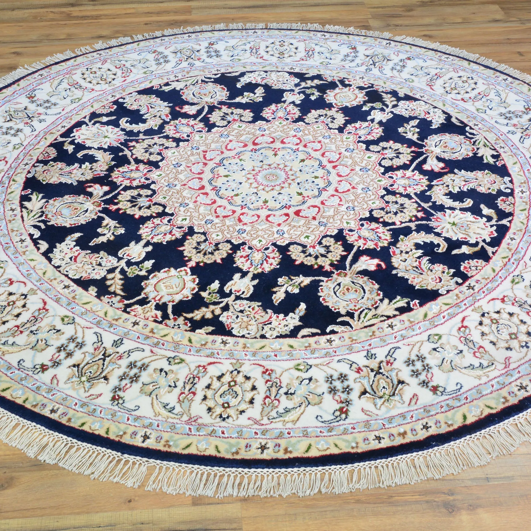 Hand-Knotted Oriental Wool & Silk Nain Design Handmade Round Rug (Size 6.0 X 6.0) Cwral-10536