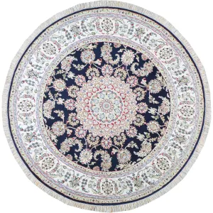 Hand-Knotted Oriental Wool & Silk Nain Design Handmade Round Rug (Size 6.0 X 6.0) Cwral-10536