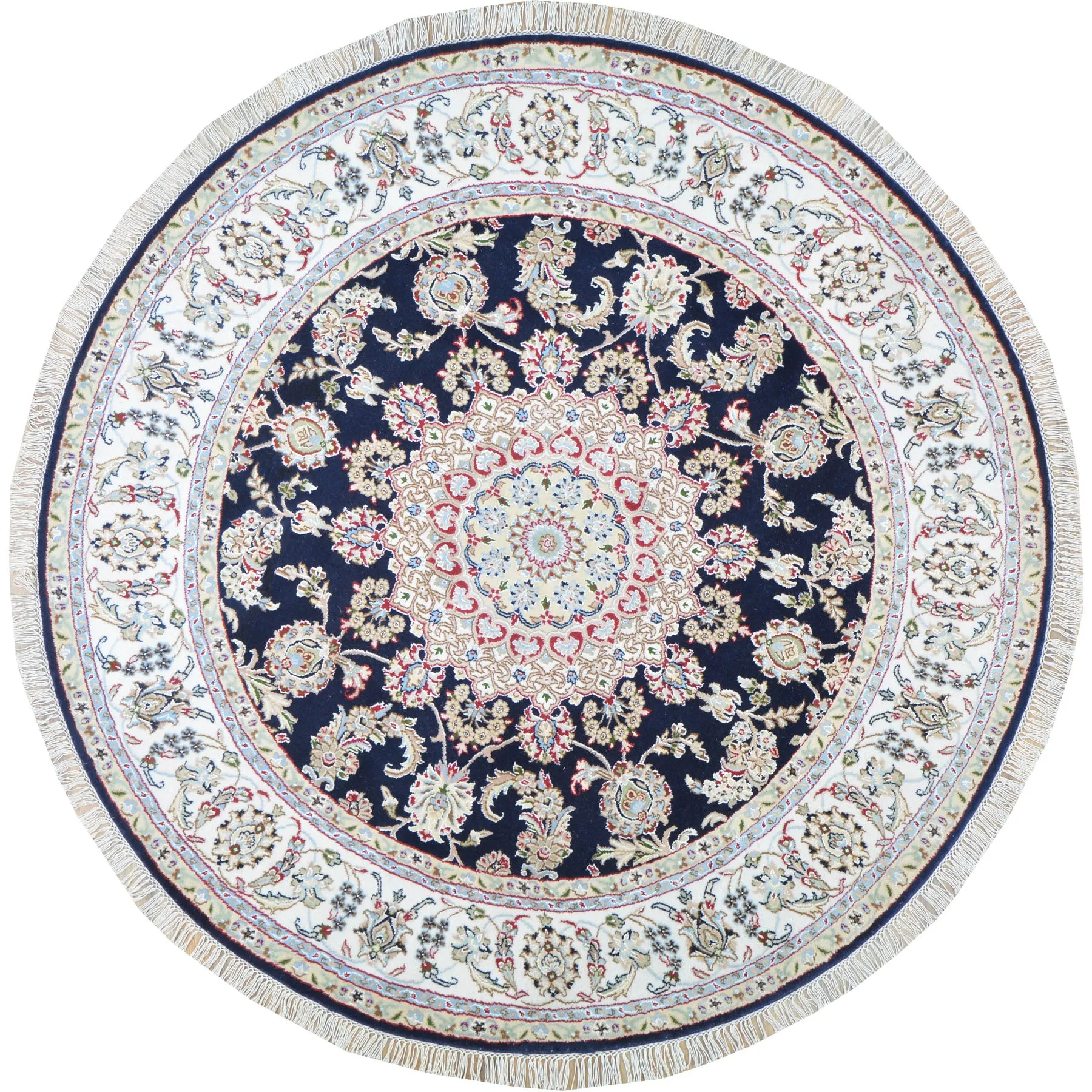 Hand-Knotted Oriental Wool & Silk Nain Design Handmade Round Rug (Size 6.0 X 6.0) Cwral-10536