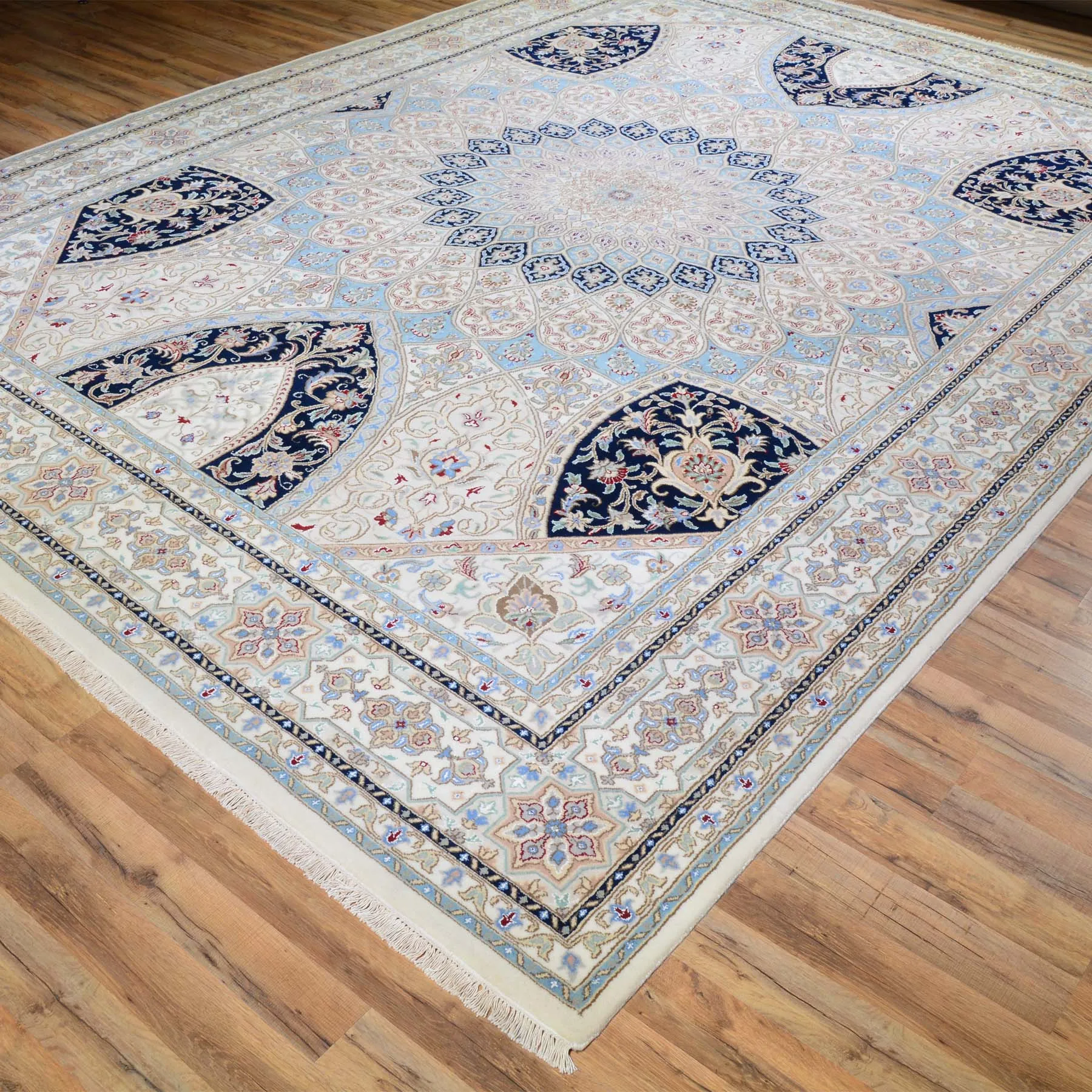 Hand-Knotted Oriental Wool Silk Gumbad Design Handmade Rug (Size 9.0 X 12.1) Brral-5640