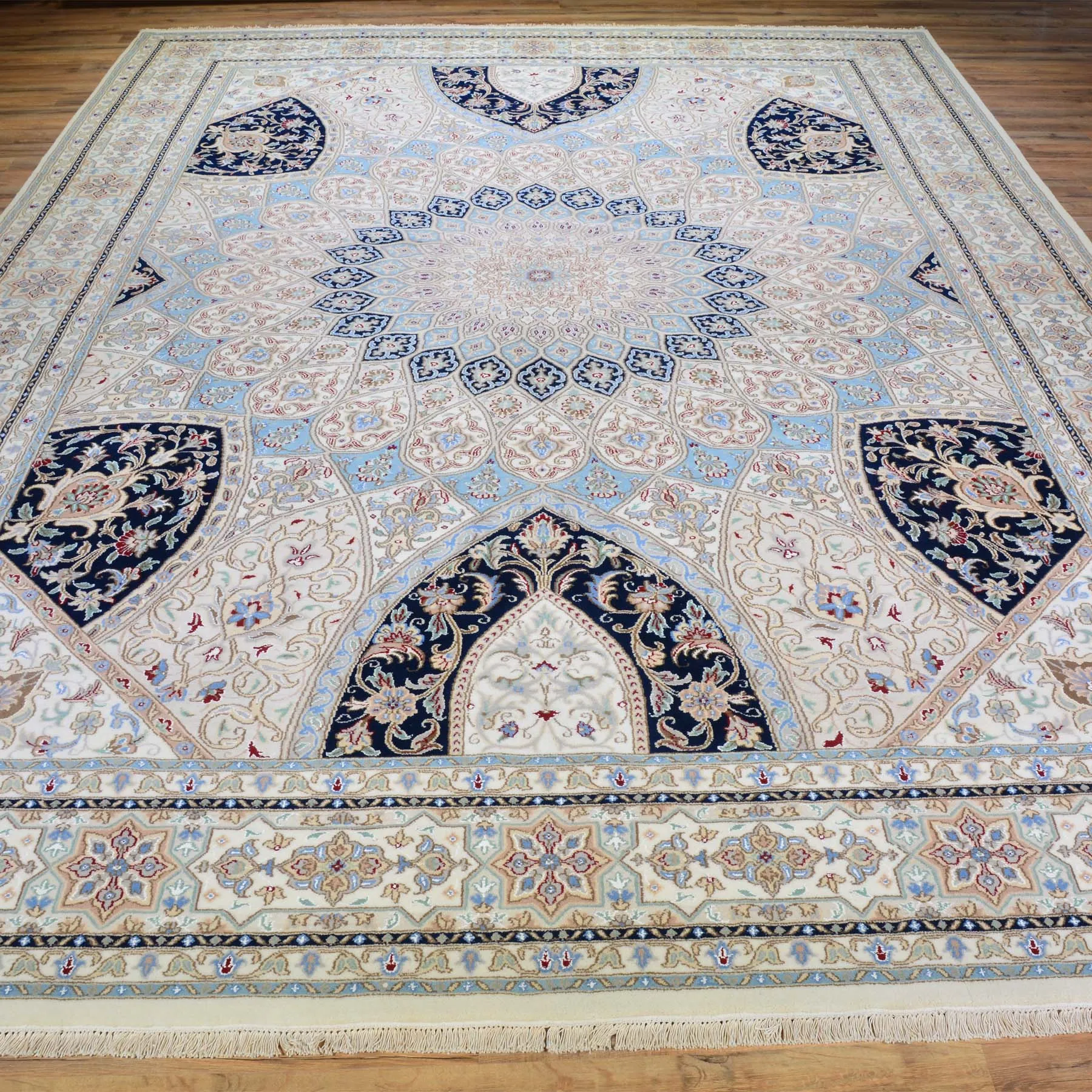 Hand-Knotted Oriental Wool Silk Gumbad Design Handmade Rug (Size 9.0 X 12.1) Brral-5640