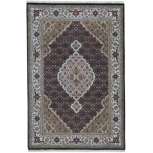 Hand-Knotted Oriental Wool Silk Indo Mahi Tabriz Rug (Size 4.0 X 6.0) Cwral-9087