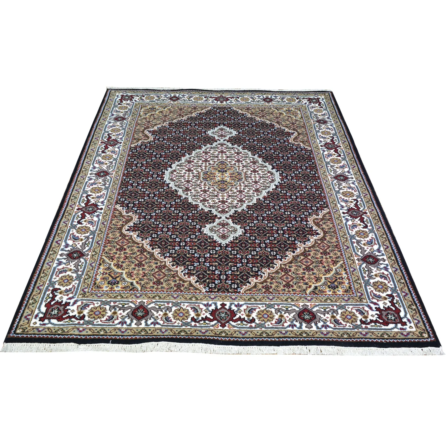 Hand-Knotted Oriental Wool Silk Indo Mahi Tabriz Rug (Size 4.0 X 6.0) Cwral-9087