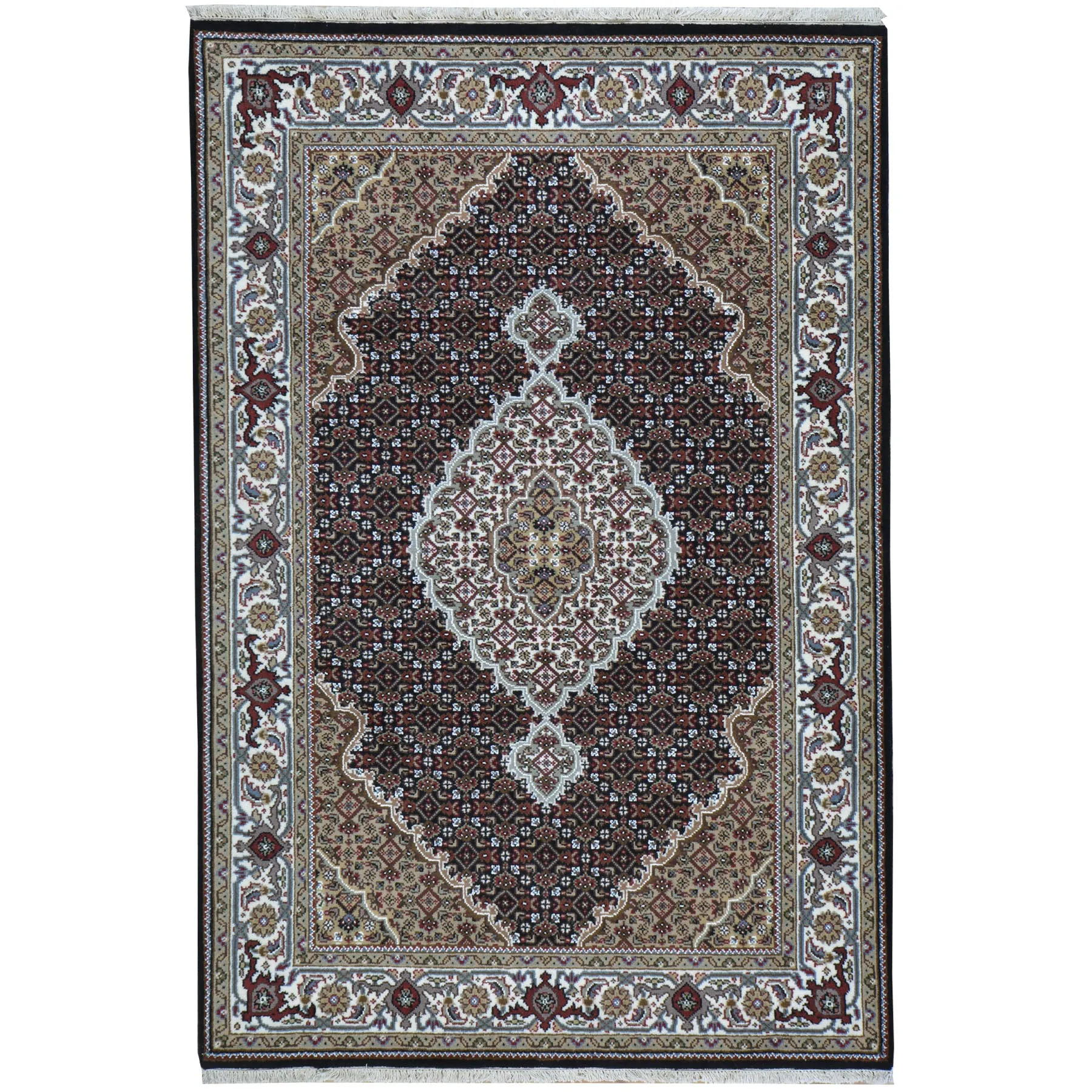 Hand-Knotted Oriental Wool Silk Indo Mahi Tabriz Rug (Size 4.0 X 6.0) Cwral-9087