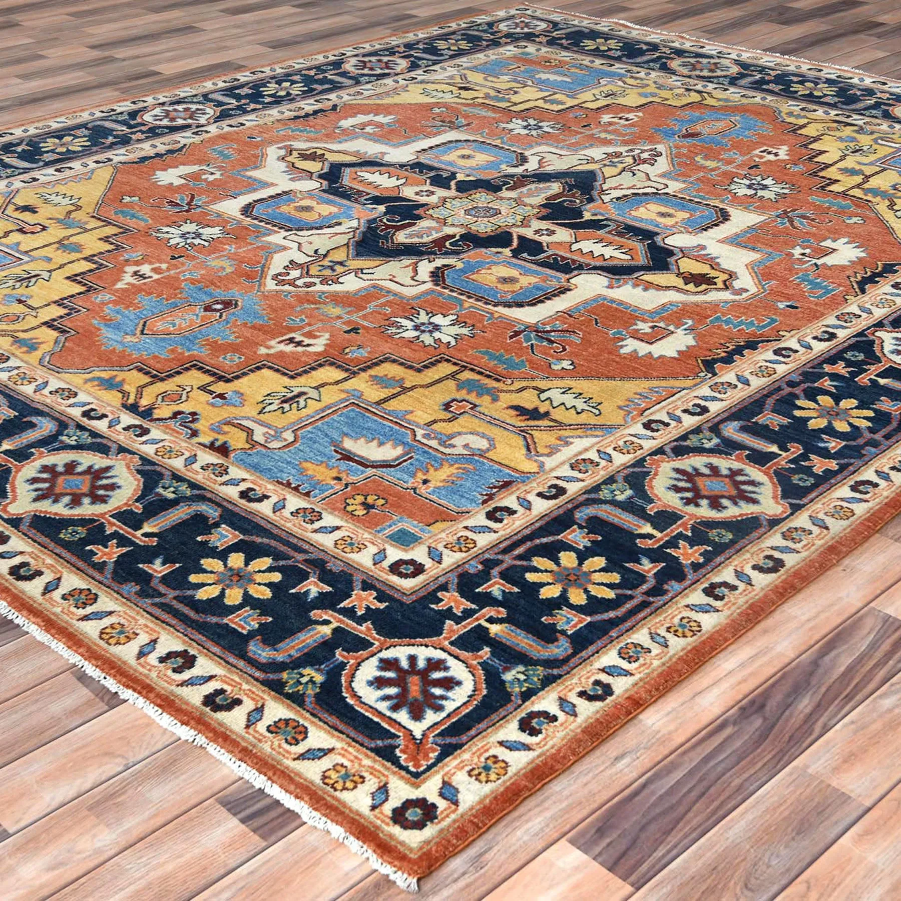 Hand-Knotted Peshawar Chobi Heriz Design Handmade Wool Rug (Size 8.1 X 10.0) Cwral-9369