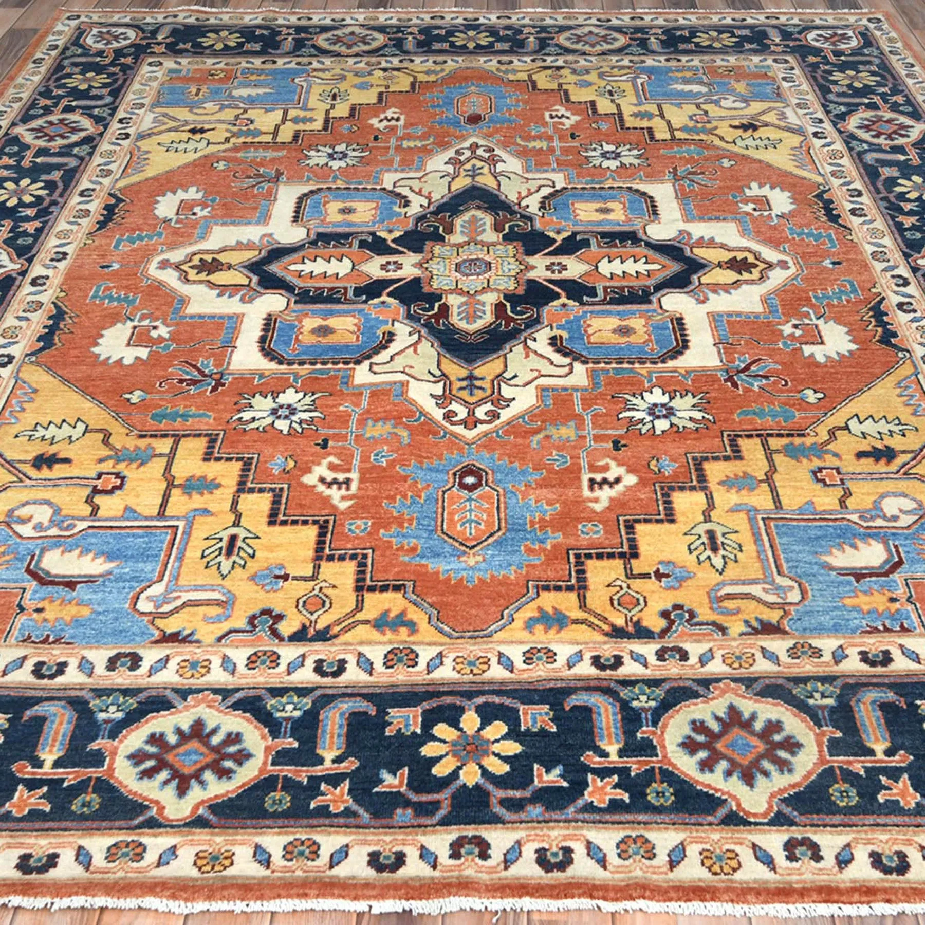 Hand-Knotted Peshawar Chobi Heriz Design Handmade Wool Rug (Size 8.1 X 10.0) Cwral-9369