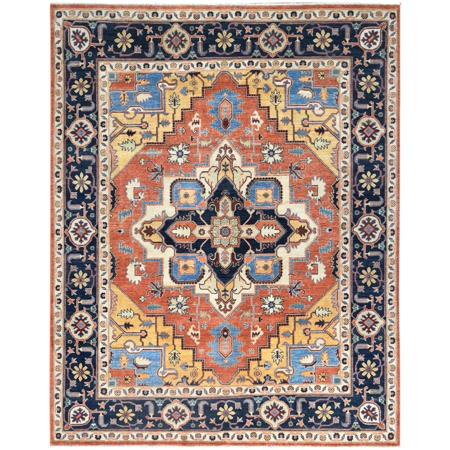 Hand-Knotted Peshawar Chobi Heriz Design Handmade Wool Rug (Size 8.1 X 10.0) Cwral-9369