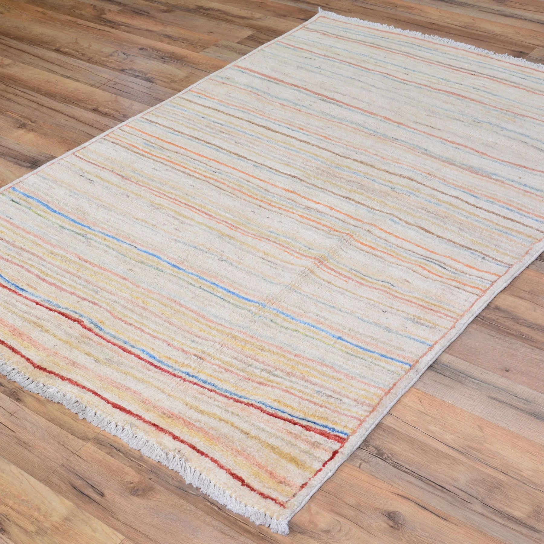 Hand-Knotted Peshawar Gabbeh Modern Design Handmade Wool Rug (Size 3.4 X 4.11) Brral-4710