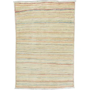 Hand-Knotted Peshawar Gabbeh Modern Design Handmade Wool Rug (Size 3.4 X 4.11) Brral-4710