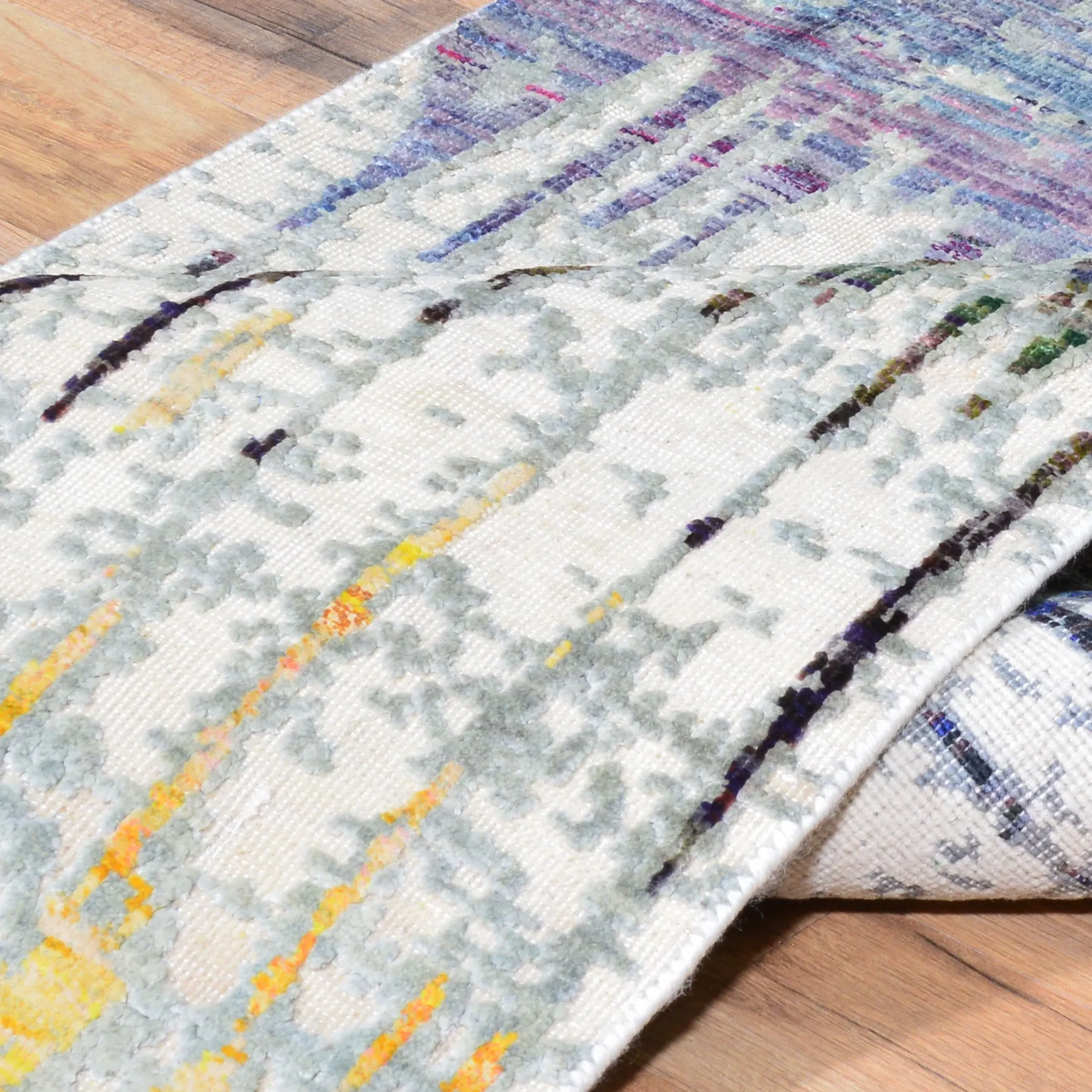 Hand-Knotted Sari Silk Modern Design Handmade Rug (Size 2.6 X 10.3) Cwral-7359