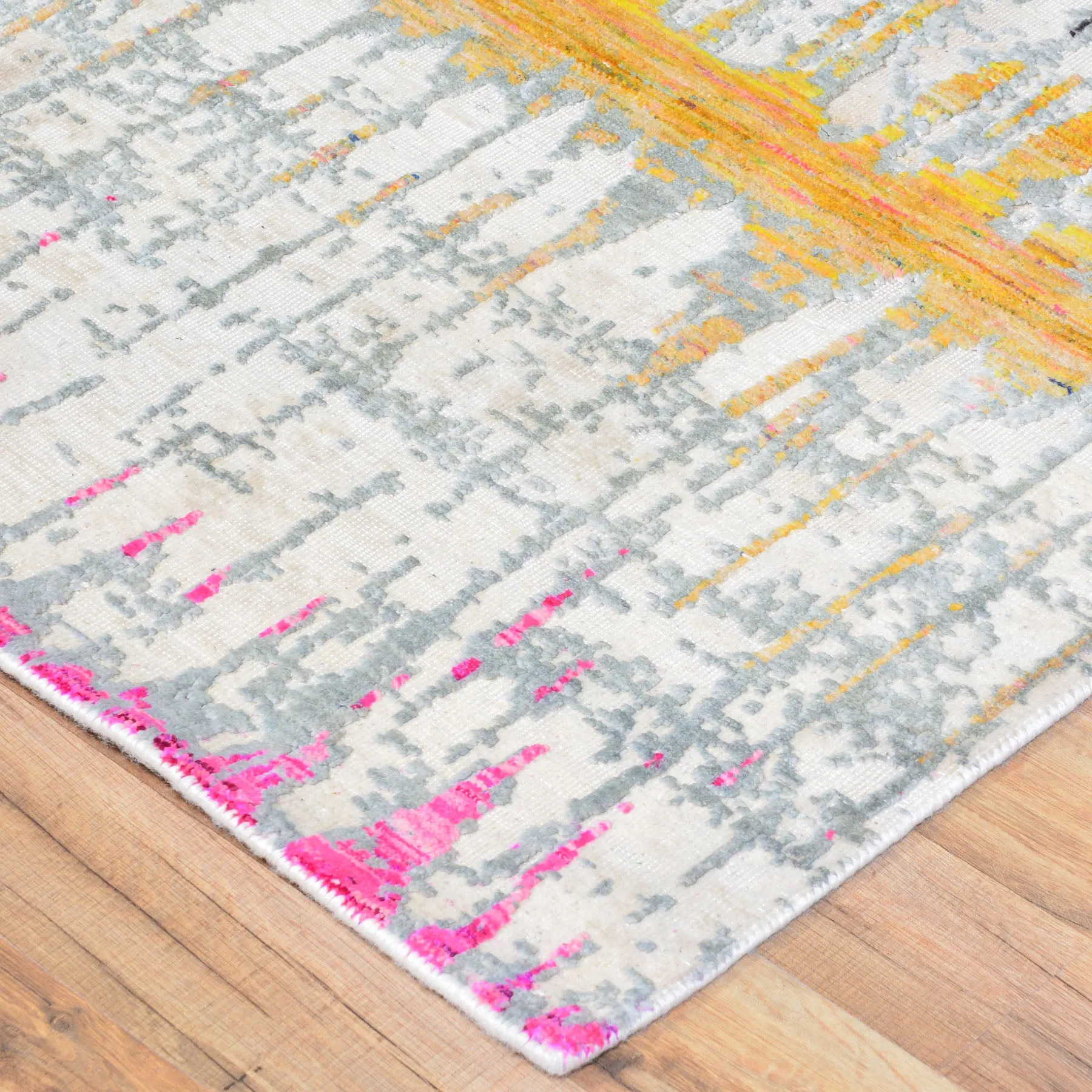 Hand-Knotted Sari Silk Modern Design Handmade Rug (Size 2.6 X 10.3) Cwral-7359