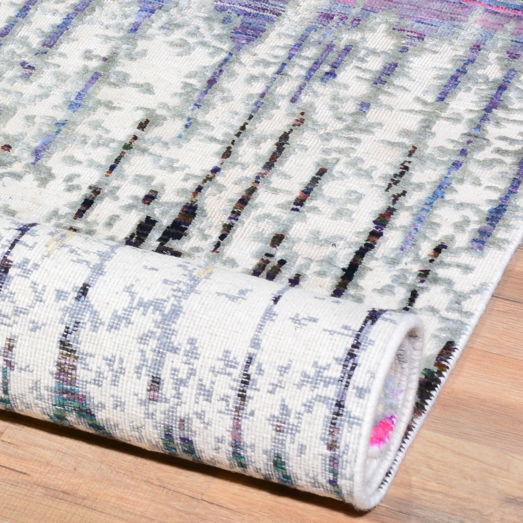 Hand-Knotted Sari Silk Modern Design Handmade Rug (Size 2.6 X 10.3) Cwral-7359