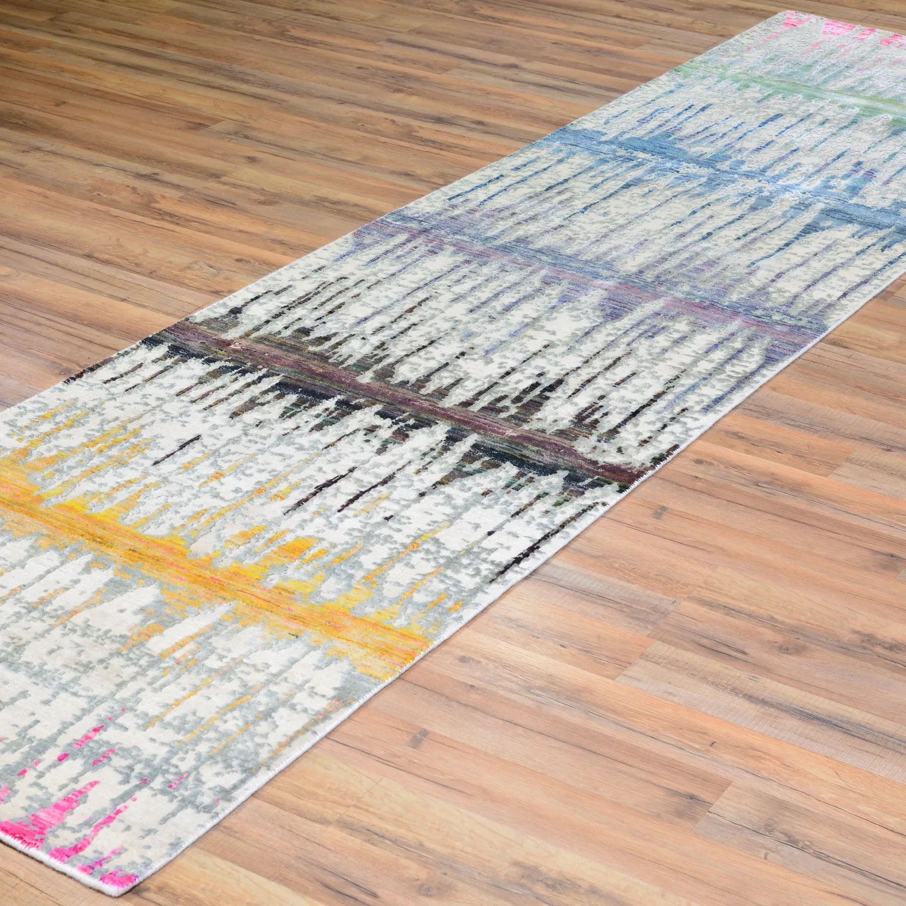 Hand-Knotted Sari Silk Modern Design Handmade Rug (Size 2.6 X 10.3) Cwral-7359