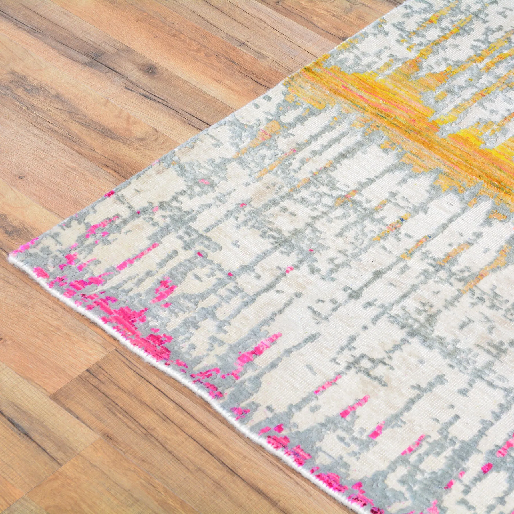 Hand-Knotted Sari Silk Modern Design Handmade Rug (Size 2.6 X 10.3) Cwral-7359