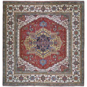 Hand-Knotted Square Heriz Design Traditional Handmade Wool Rug (Size 9.10 X 9.10) Cwral-2733