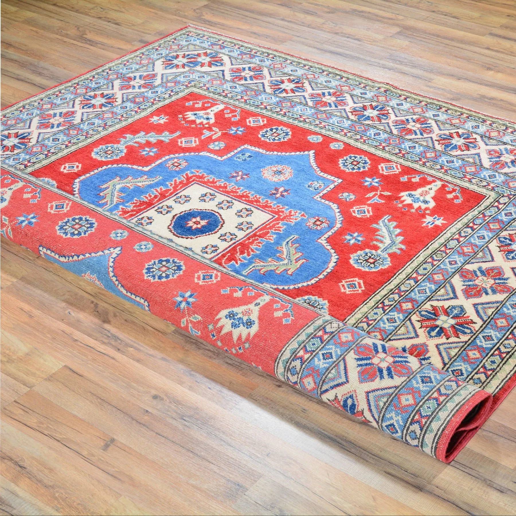 Hand-Knotted Square Kazak Caucasian Design Wool Rug (Size 6.3 X 6.7) Brral-3180