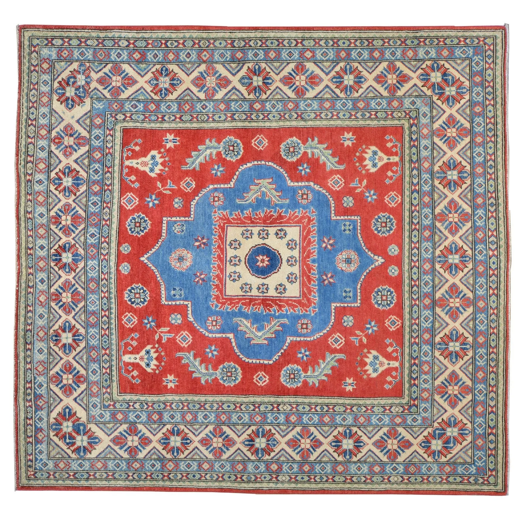 Hand-Knotted Square Kazak Caucasian Design Wool Rug (Size 6.3 X 6.7) Brral-3180