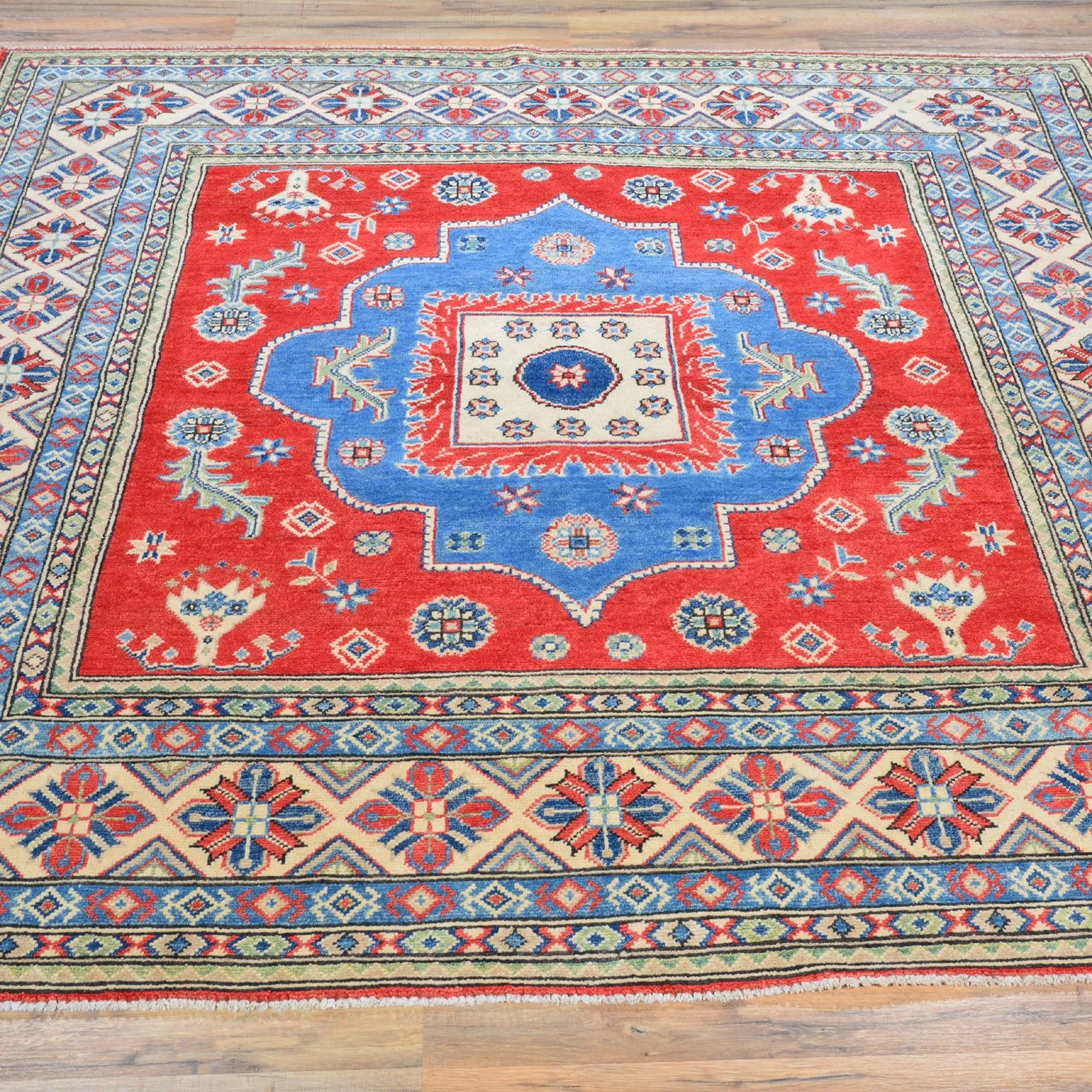 Hand-Knotted Square Kazak Caucasian Design Wool Rug (Size 6.3 X 6.7) Brral-3180