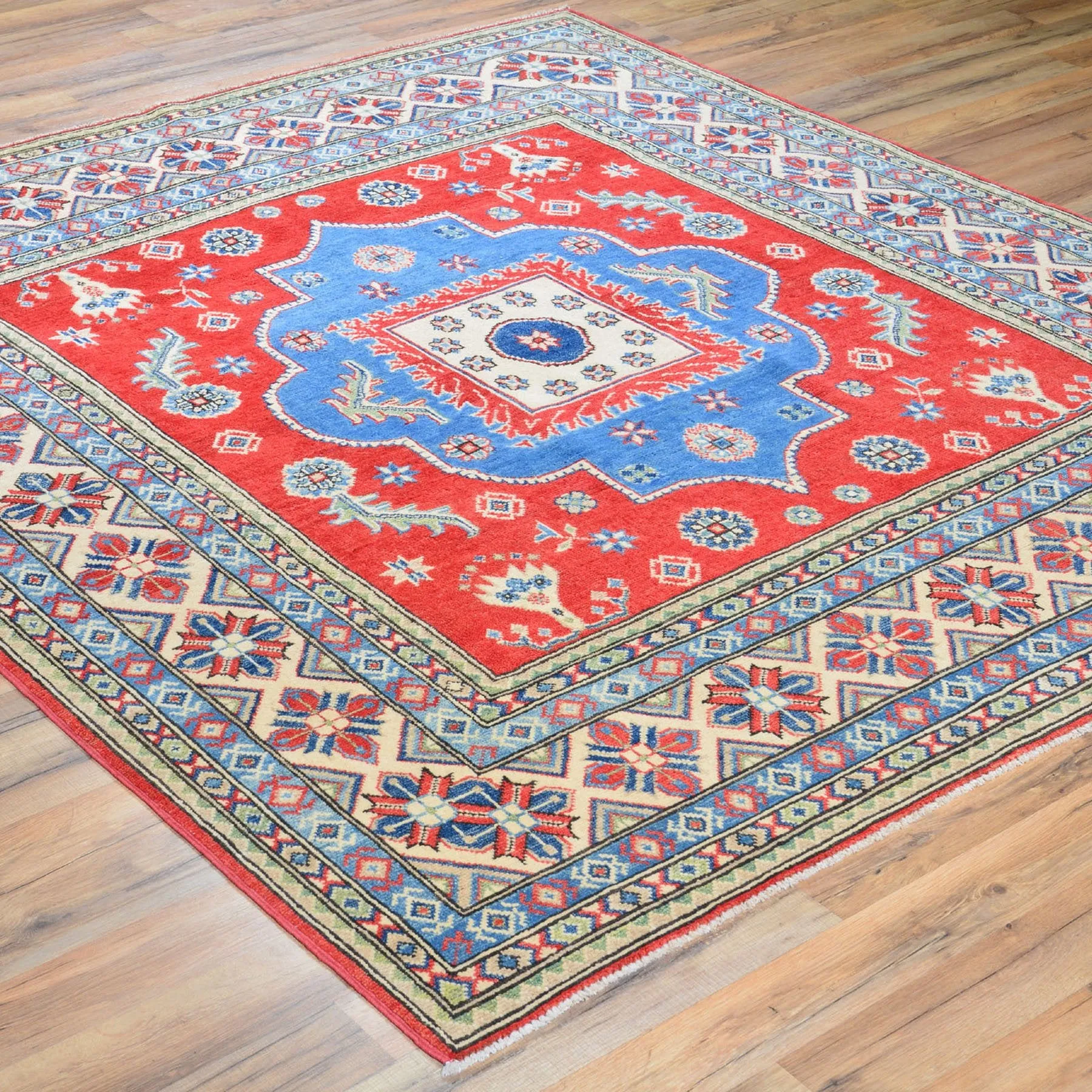 Hand-Knotted Square Kazak Caucasian Design Wool Rug (Size 6.3 X 6.7) Brral-3180