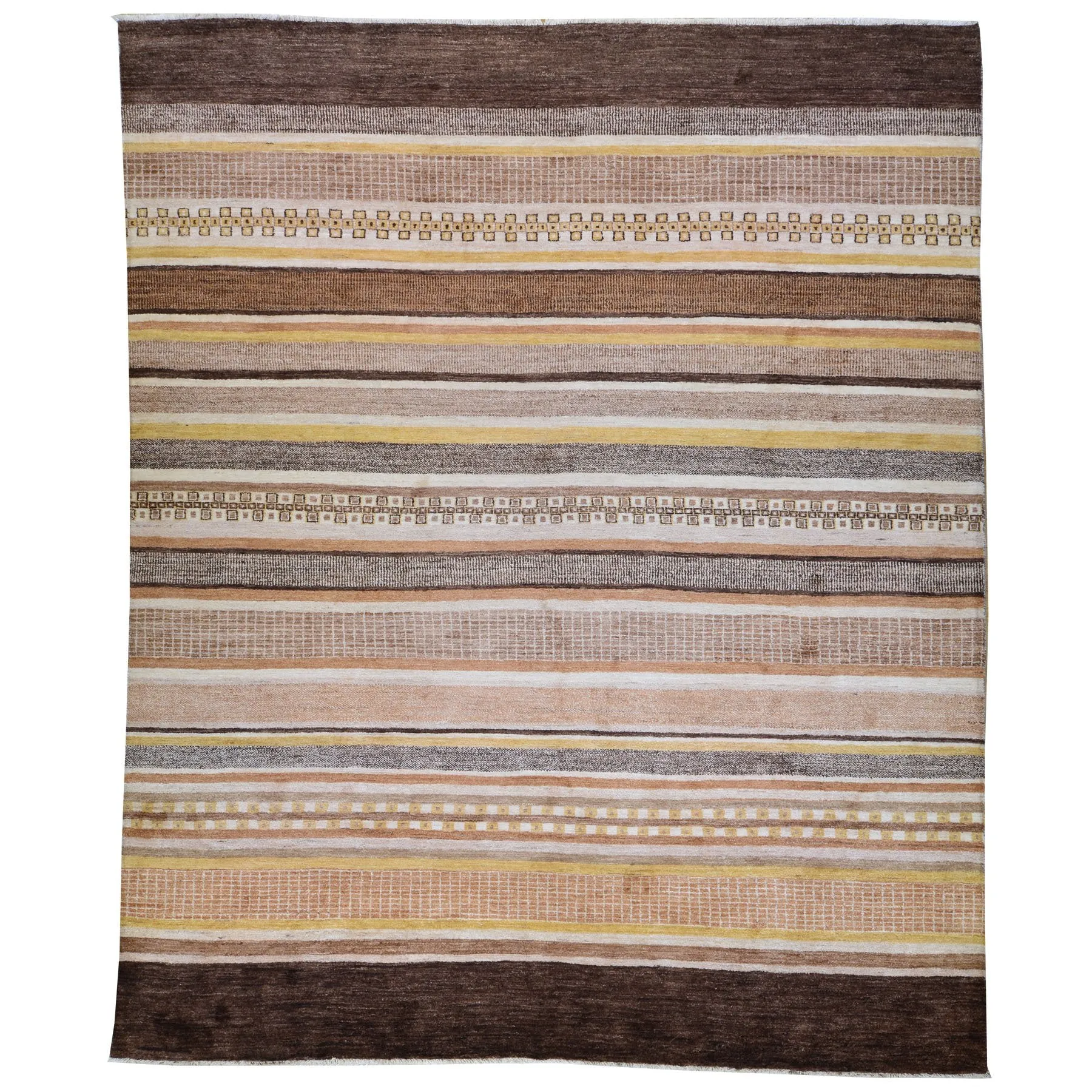 Hand-Knotted Striped Peshawar Gabbeh Wool Handmade Rug (Size 8.0 X 10.1) Brral-2556