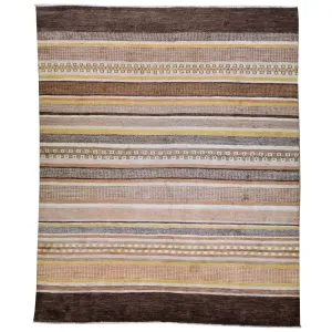 Hand-Knotted Striped Peshawar Gabbeh Wool Handmade Rug (Size 8.0 X 10.1) Brral-2556