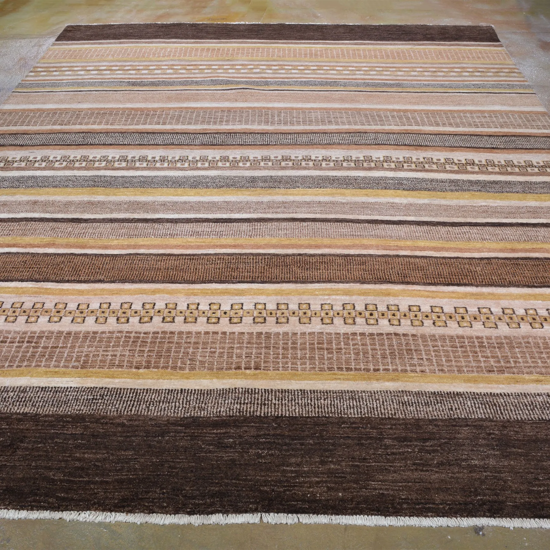 Hand-Knotted Striped Peshawar Gabbeh Wool Handmade Rug (Size 8.0 X 10.1) Brral-2556