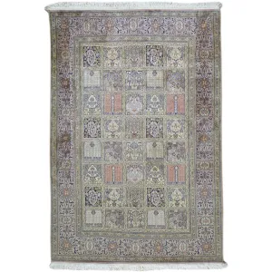 Hand-Knotted Traditional Design Kashmiri Silk Handmade Rug (Size 4.1 X 6.3) Cwral-9168