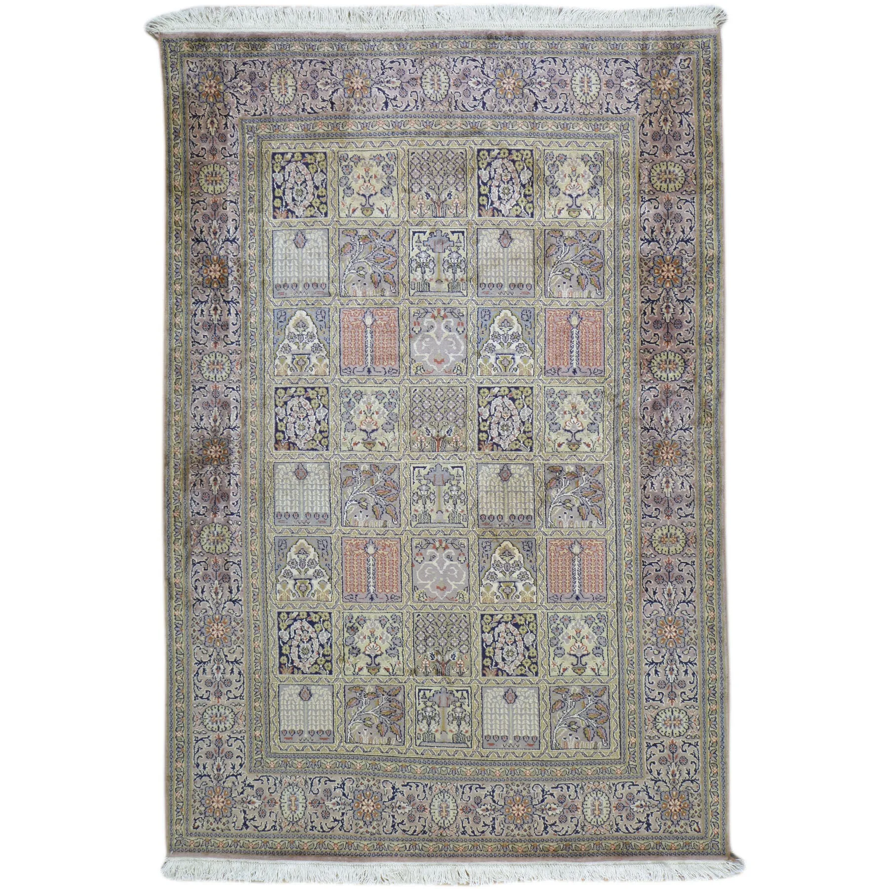Hand-Knotted Traditional Design Kashmiri Silk Handmade Rug (Size 4.1 X 6.3) Cwral-9168