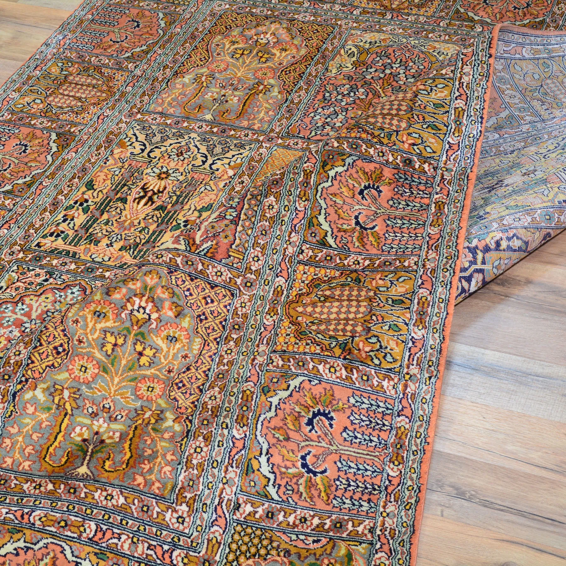 Hand-Knotted Traditional Design Kashmiri Silk Handmade Rug (Size 5.1 X 7.2) Cwral-9216
