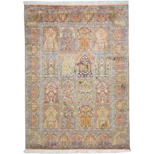 Hand-Knotted Traditional Design Kashmiri Silk Handmade Rug (Size 5.1 X 7.2) Cwral-9216