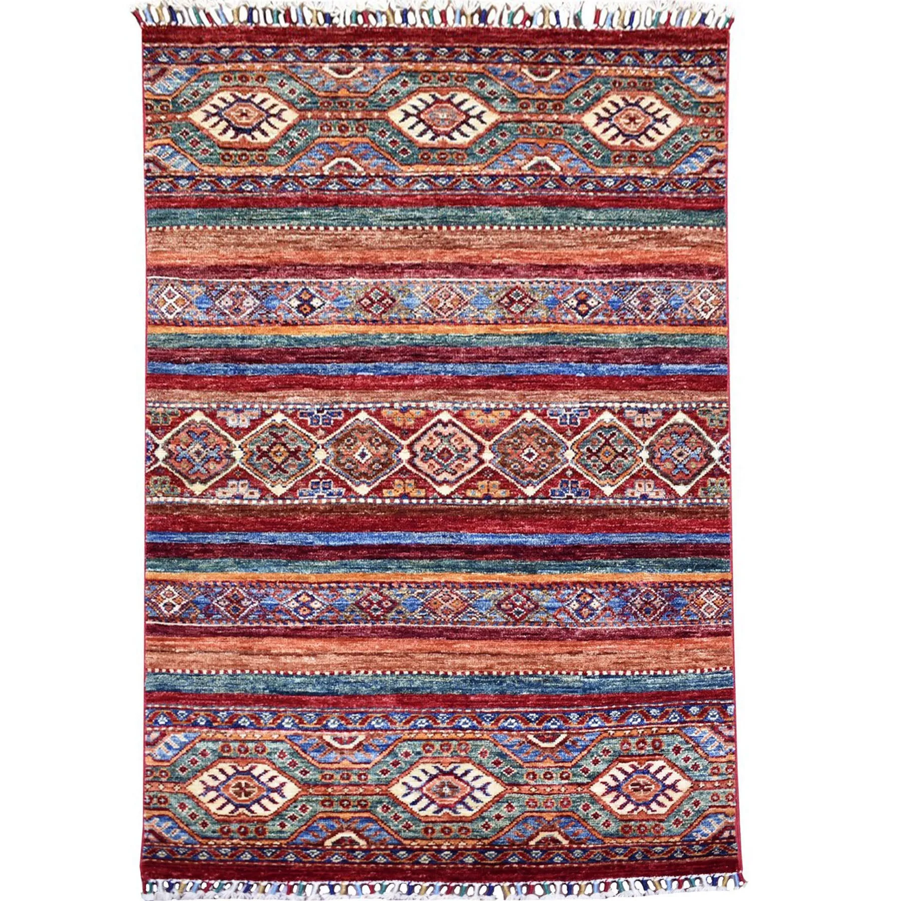 Hand-Knotted Tribal Afghan Design Handmade Wool Rug (Size 2.10 X 4.3) Cwral-8880