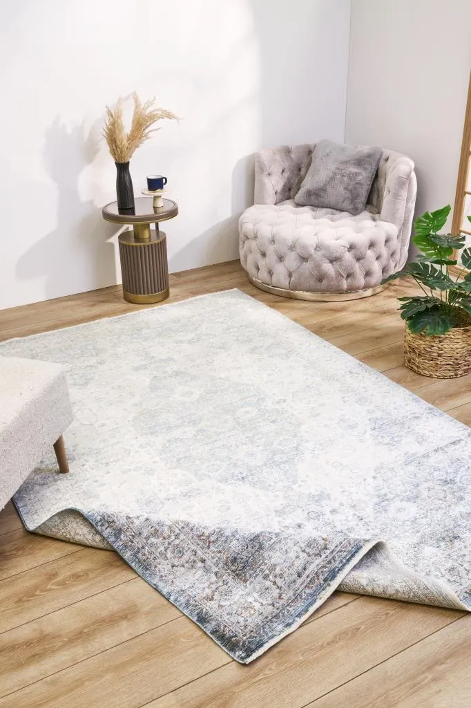 Heriz Bamboo Woven Ethnic Patterned Blue Area Rug 8215