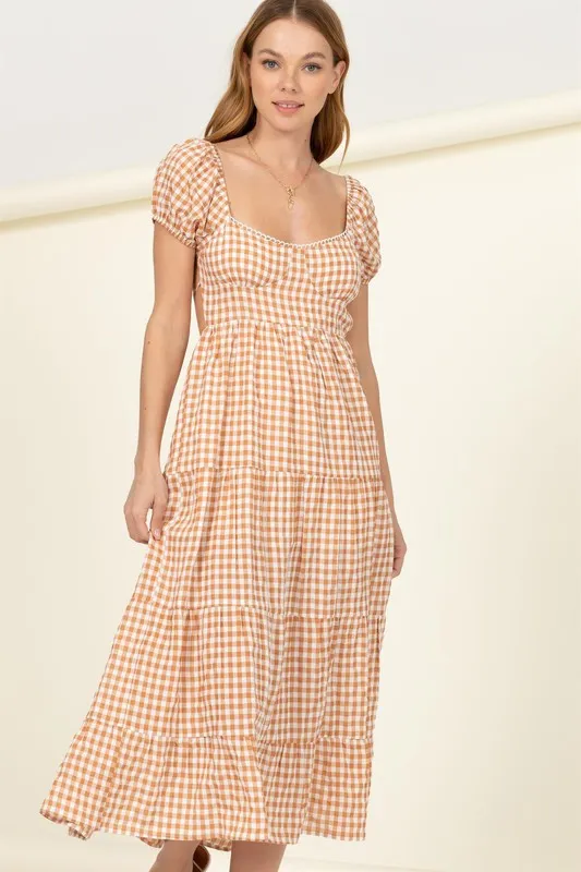 HYFVE Somewhere to Go Tie-Back Gingham Print Maxi Dress
