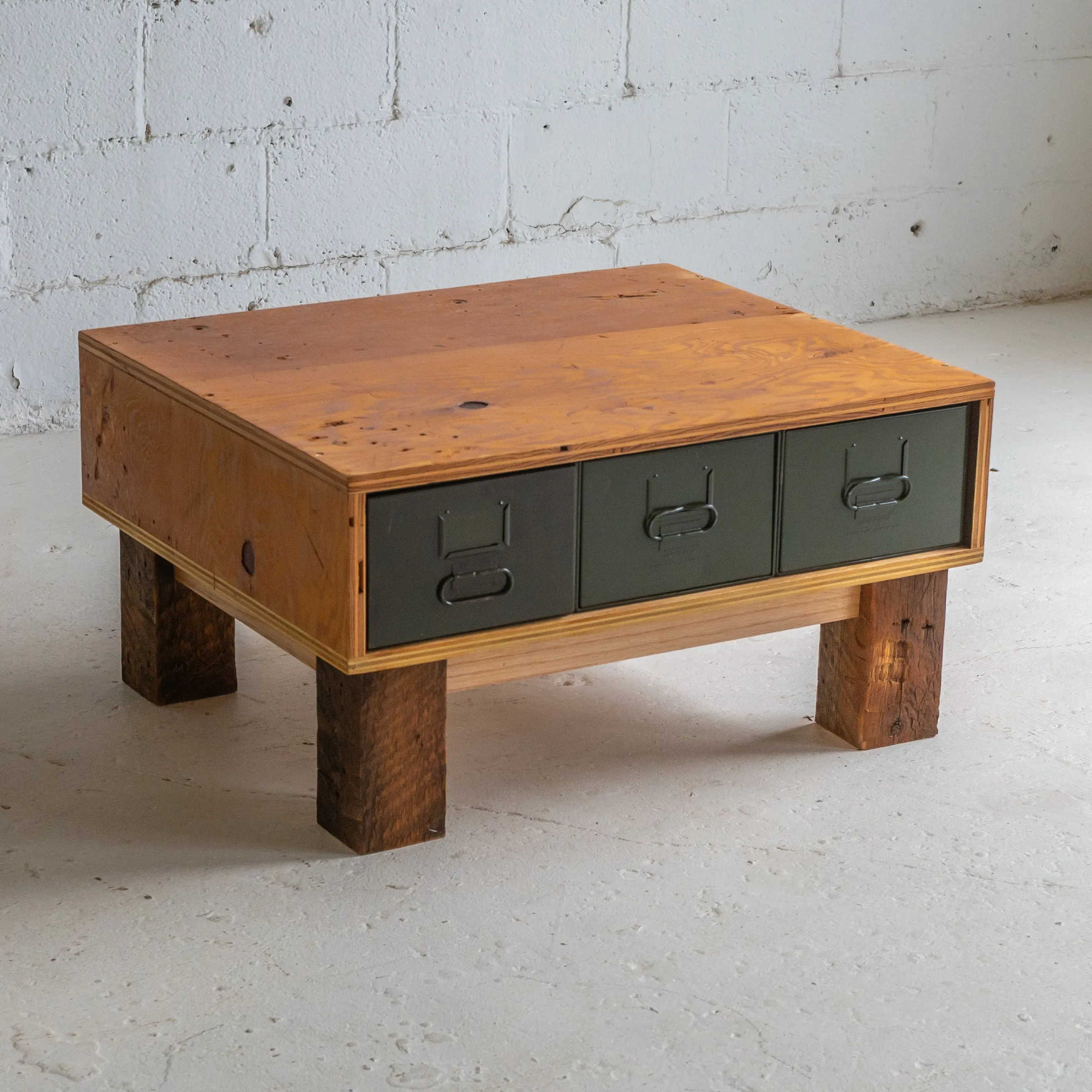 Industrial 3 Drawer Coffee Table | Reclaimed Wood