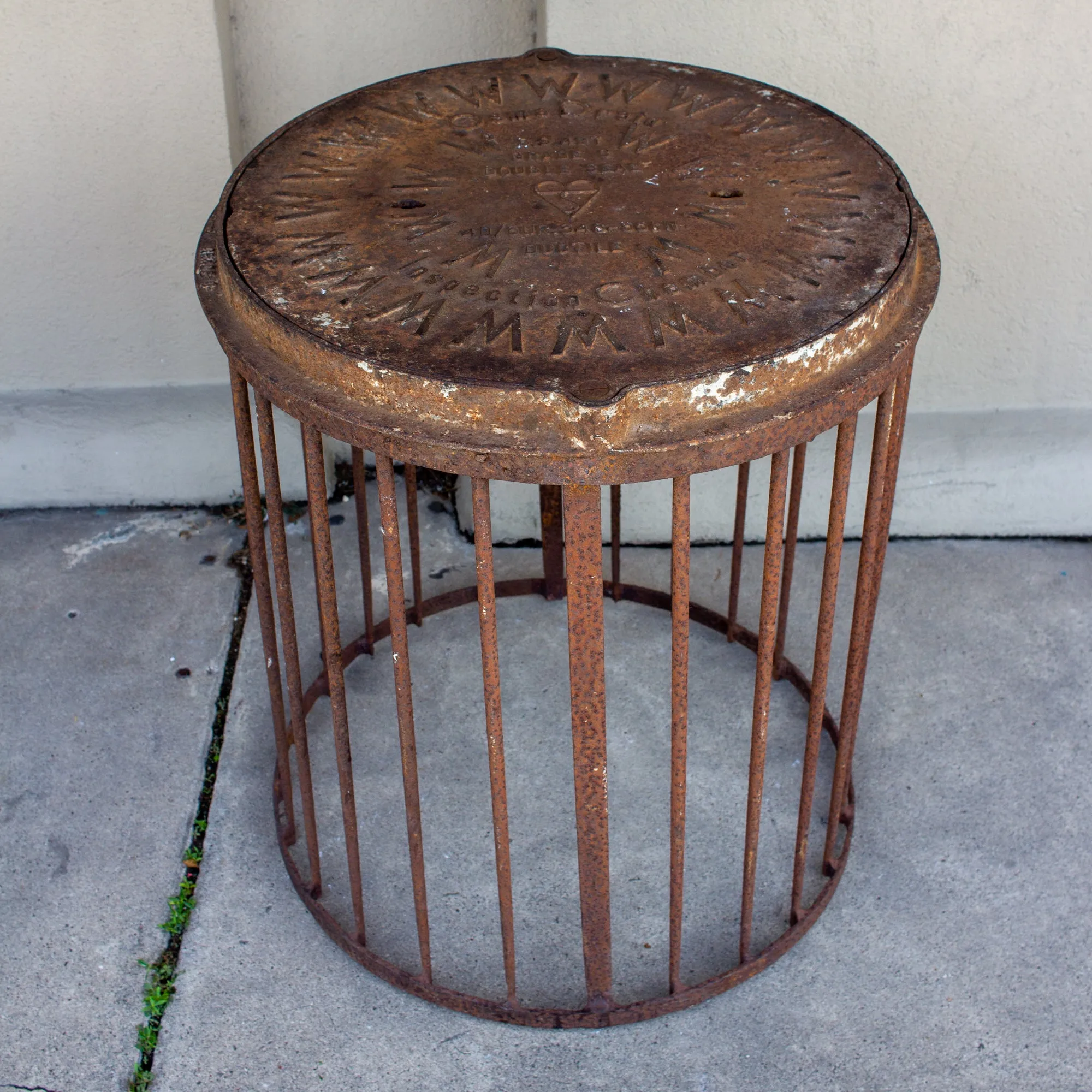 Industrial Antique British Iron Manhole Cover and Drain Side Table