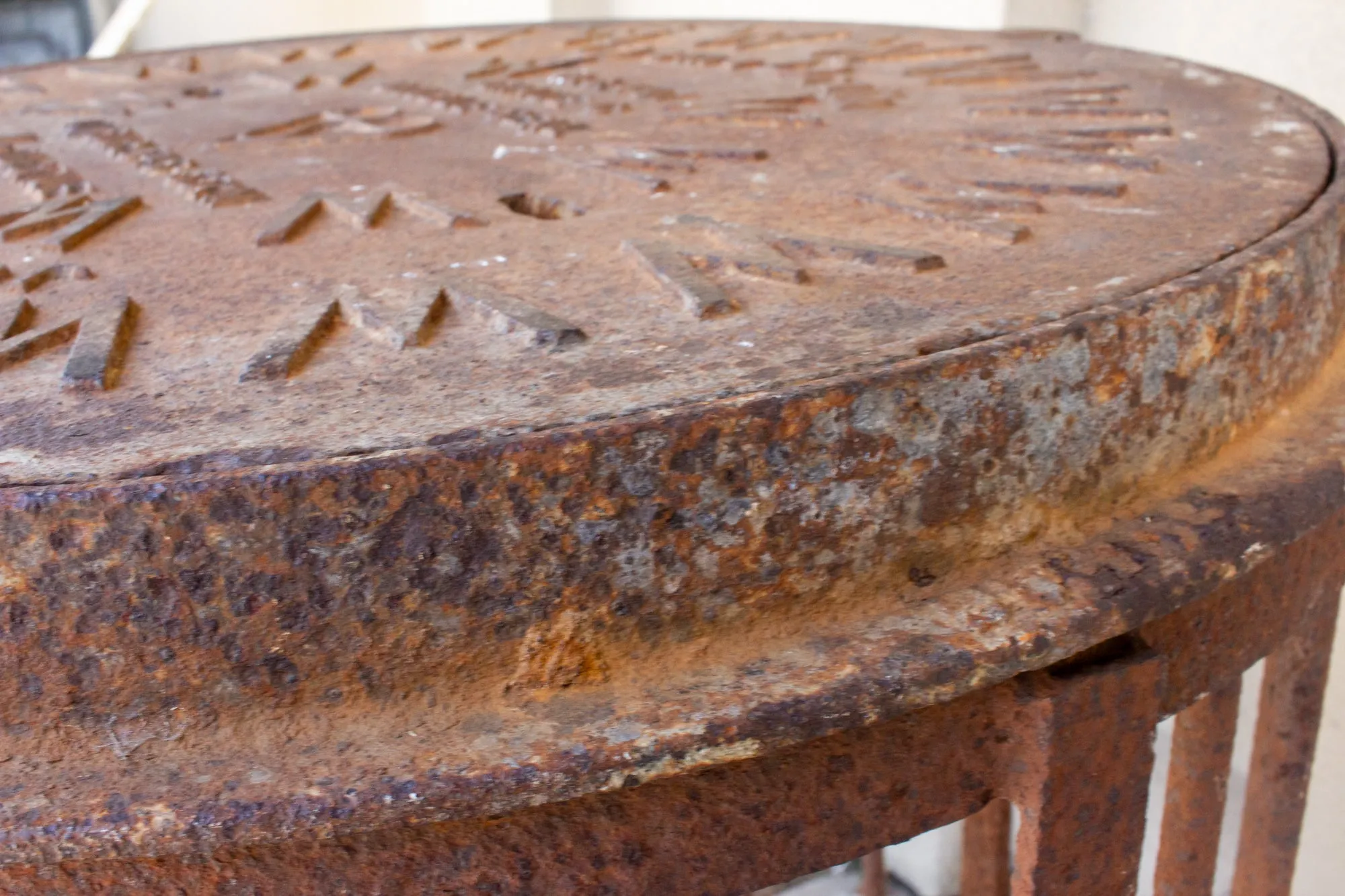 Industrial Antique British Iron Manhole Cover and Drain Side Table