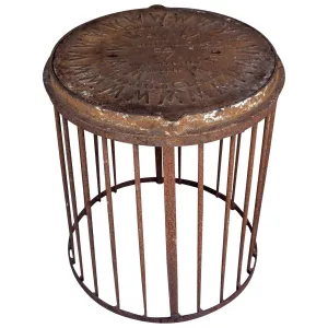 Industrial Antique British Iron Manhole Cover and Drain Side Table