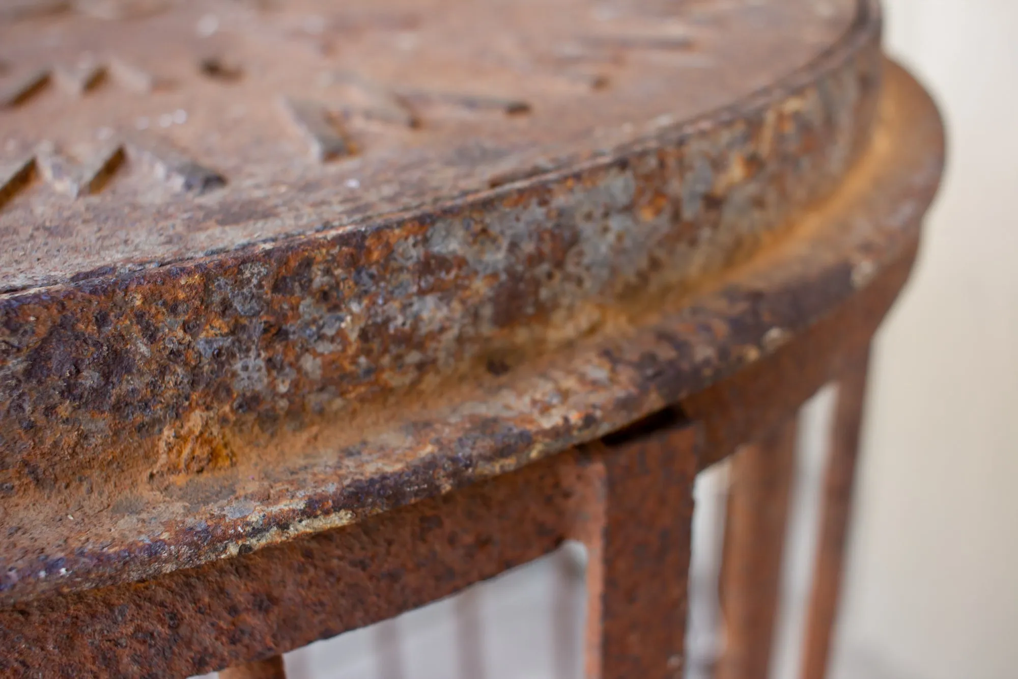 Industrial Antique British Iron Manhole Cover and Drain Side Table